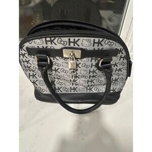 Hello Kitty Loungefly Monogram Bowler Bag Black Grey Handbag with Lock and Key